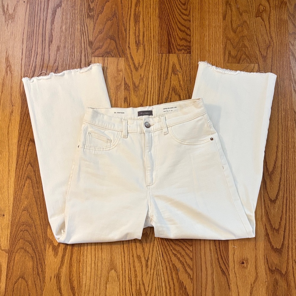 DL1961 Hepburn Wide Leg‎ High Rise Vintage Jeans in White Cream Womens size 27